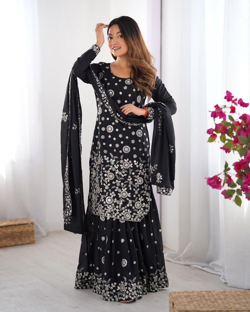 New Design Chinon Silk Thread With Sequence Work Top Sharara