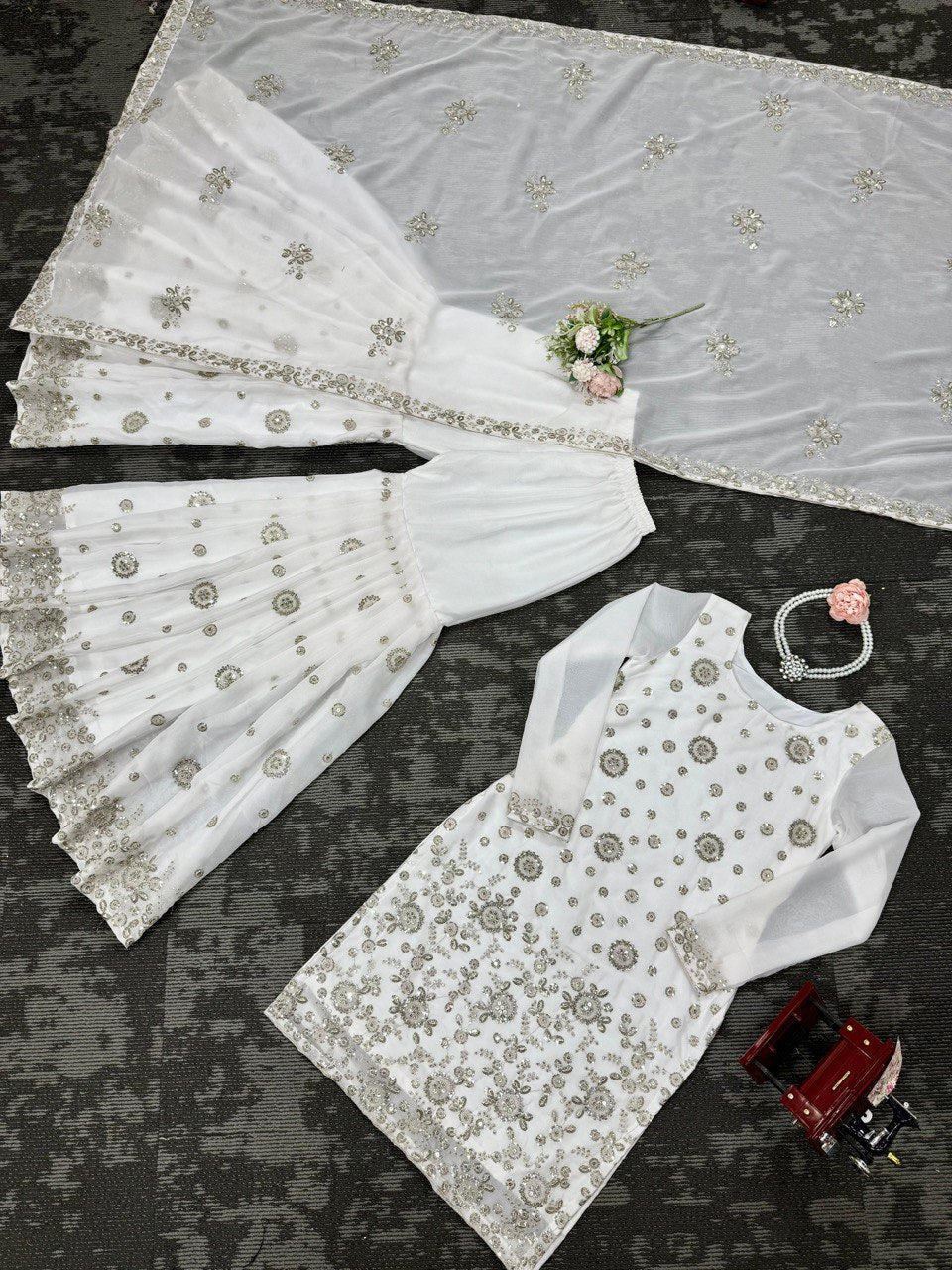 New Design Chinon Silk Thread With Sequence Work Top Sharara