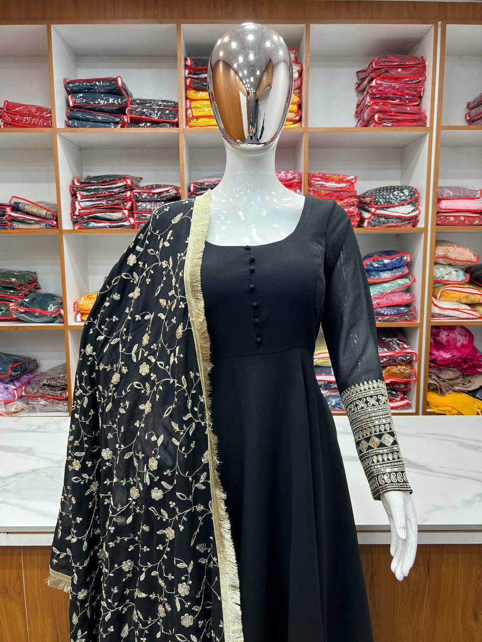 Fashionable Black Color Pure Soft Faux Georgette Anarkali Suit