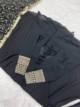Fashionable Black Color Pure Soft Faux Georgette Anarkali Suit
